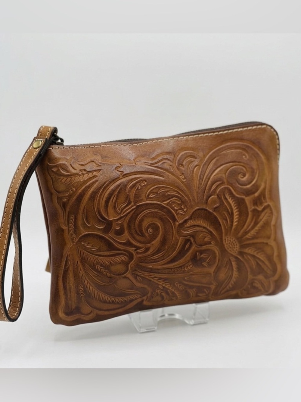 Patricia Nash Bag Cassini Tooled Brown Leather Floral Western Clutch Bag NWT